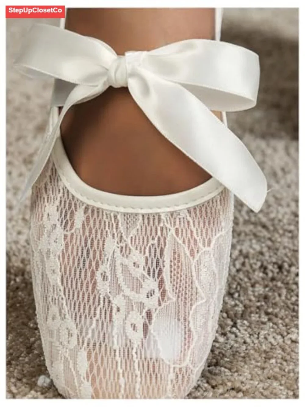 Floral Lace Bow Mesh Ballet Flats Slip On Dressy Sandals